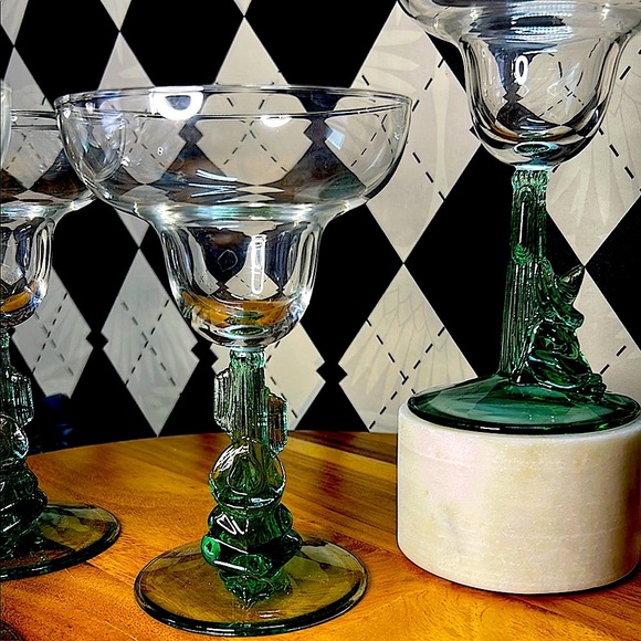 Vintage Set of 4 Durand Cristal D’Arques Siesta Man Margarita Glass| Cactus Stem - Picture 10 of 11